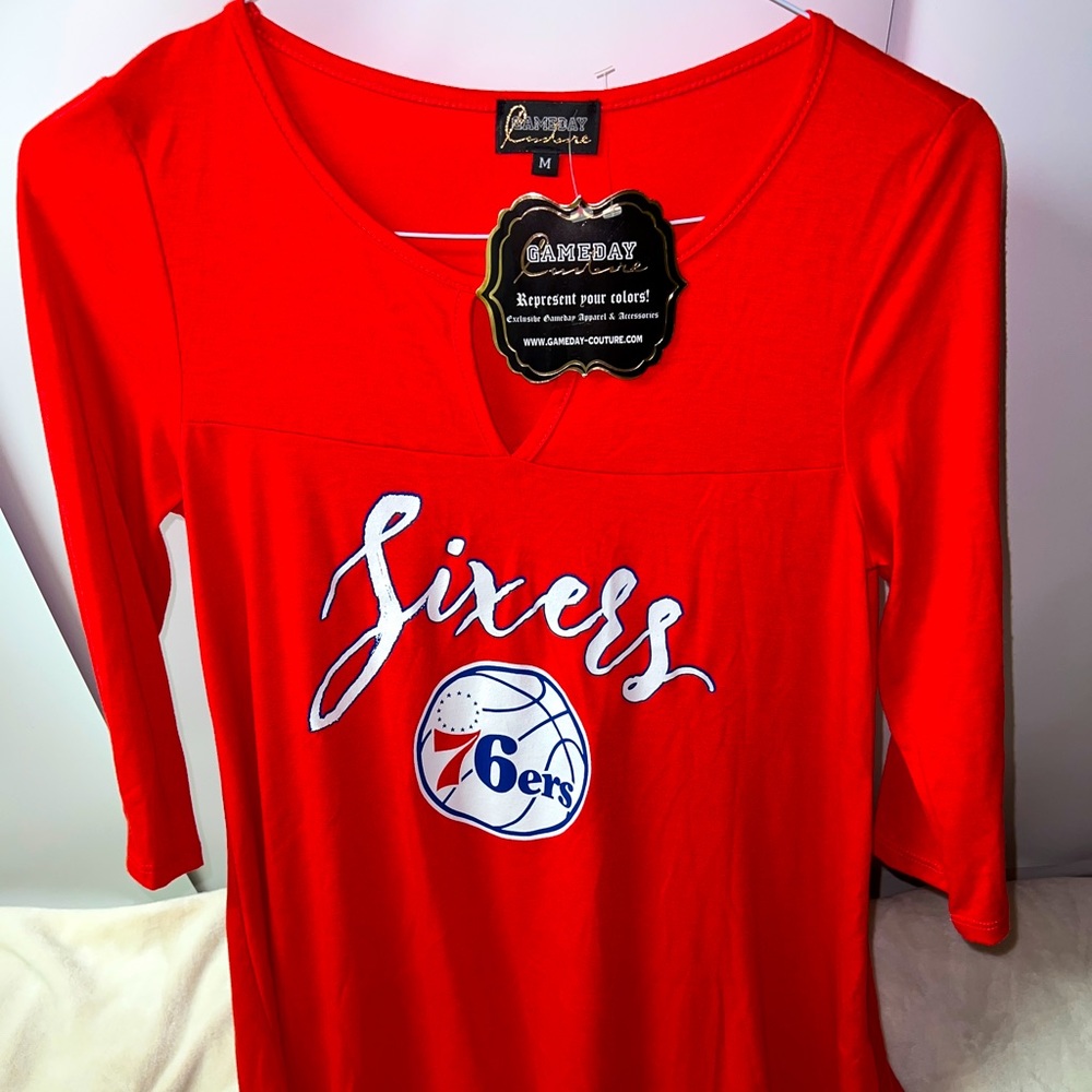 Philadelphia 76ers Sixers Women’s Medium Gameday Couture Red designer Shirt New!